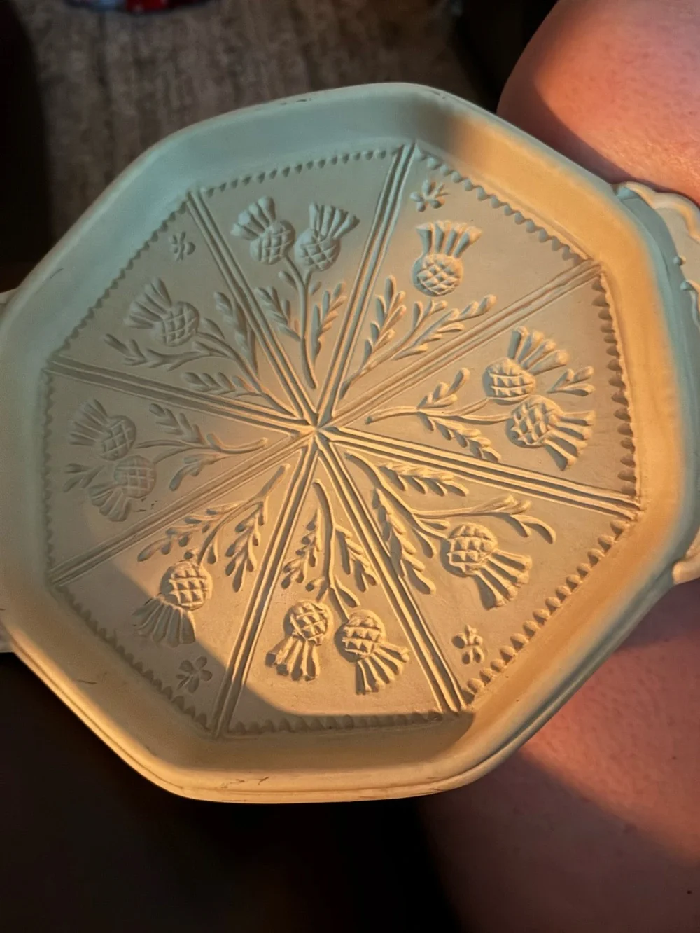 Brown Bag Decorative Cream Ceramic Cake Stand with Floral Embossed Design